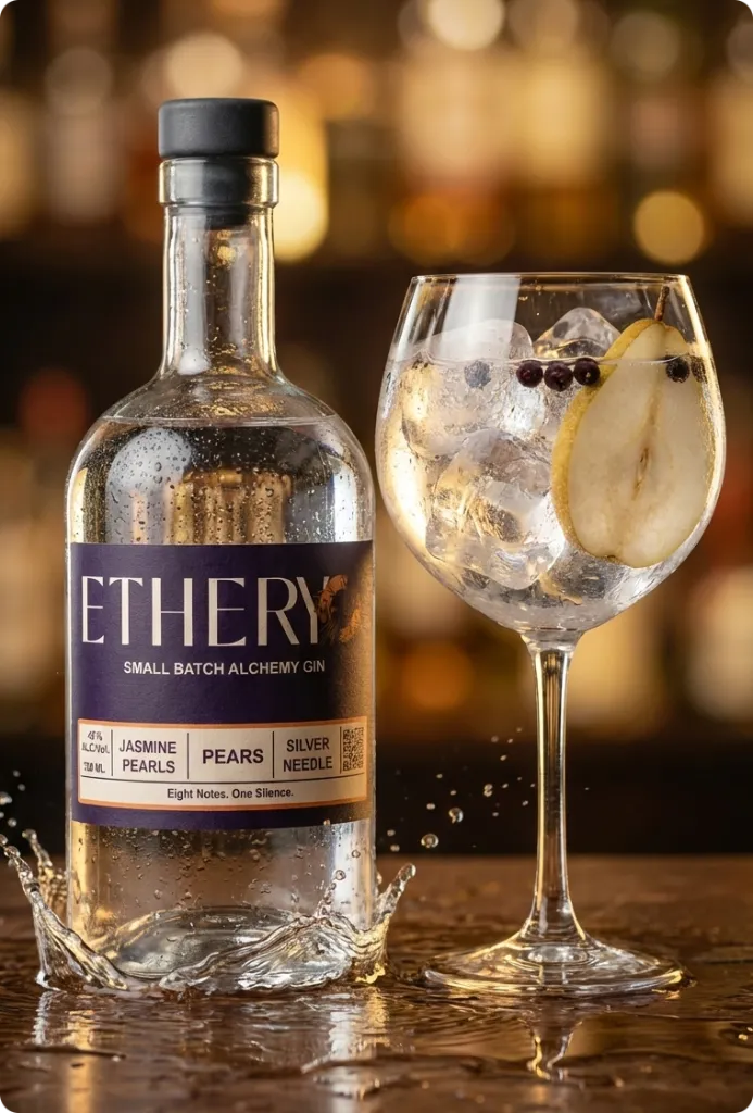 Botella ETHERYO y Copa Gin Tonic.webp